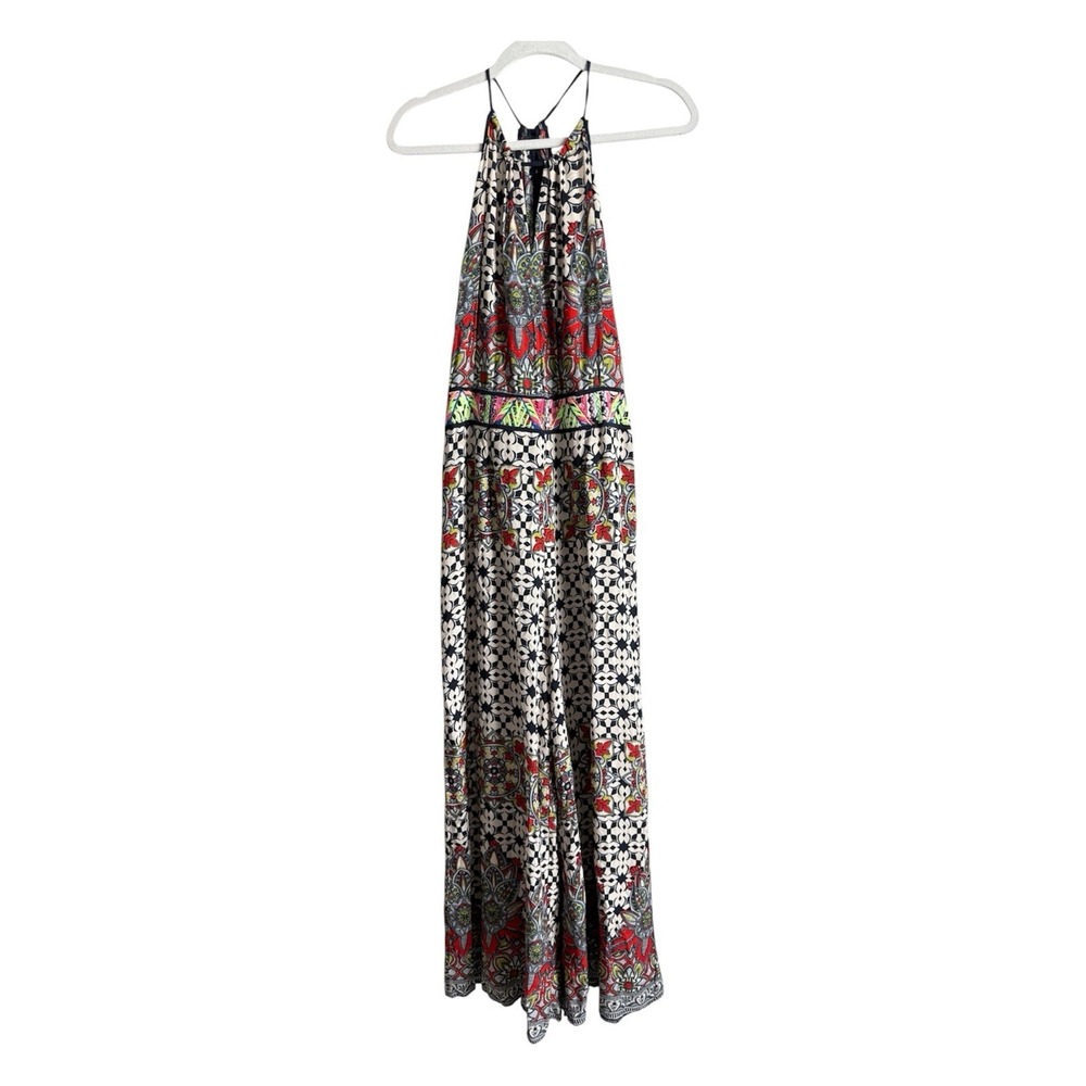 Lulumari Geometric Tile Print Halter Jumpsuit Wide Leg Festival Bohemian Size S